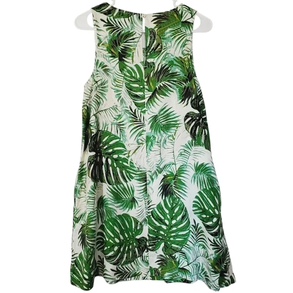 2525 * Tahari 100% Linen Tropical Palm Print Mini Dress Green White Size S - Picture 2 of 8
